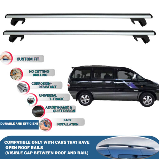 Roof Rack Cross Bars Compatible with Hyundai Starex 2008-2023, Fits Raised Roof Rails with Gap to Car Roof, Ideal Rail Carrier for Roof Tents, 2-Piece Silver