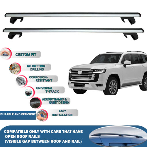 Roof Rack Cross Bars Compatible with Toyota Land Cruiser 2021-2024, Fits Raised Roof Rails with Gap to Car Roof, Ideal Rail Carrier for Roof Tents, 2-Piece Silver