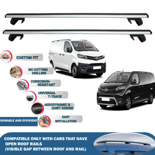 Roof Rack Cross Bars Compatible with Toyota Proace/Verso 2016-2024, Fits Raised Roof Rails with Gap to Car Roof, Ideal Rail Carrier for Roof Tents, 2-Piece Silver