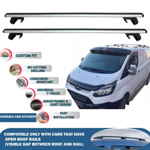 Roof Rack Cross Bars Compatible with Ford Transit Tourneo/Custom 2013-2019, Fits Raised Roof Rails with Gap to Car Roof, Ideal Rail Carrier for Roof Tents, 4-Piece Silver - Image 2