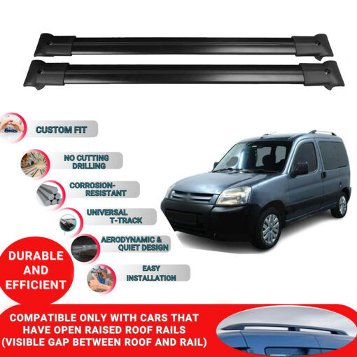 Roof Rack Cross Bars for Citroen Berlingo 1996-2008 ; Compatible with Raised Roof Rails and Roof Bars - 4 Pcs Aluminum Rail Carrier (Black) - Image 2