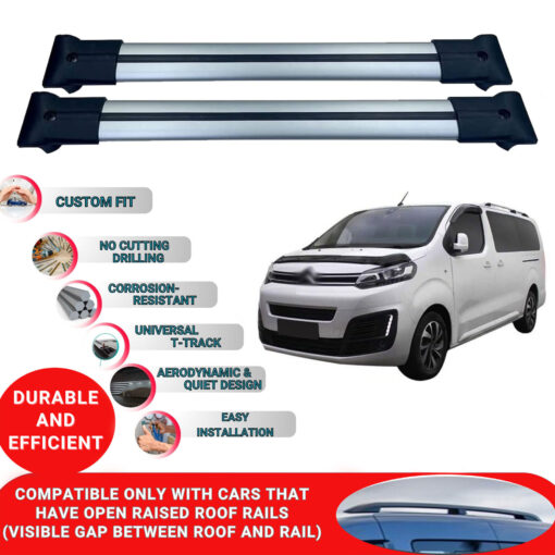 Roof Rack Cross Bars for Citroen Dispatch/Jumpy S.tourer 2017-2023 ; Compatible with Raised Roof Rails and Roof Bars - 2 Pcs Aluminum Rail Carrier (Grey) - Image 2