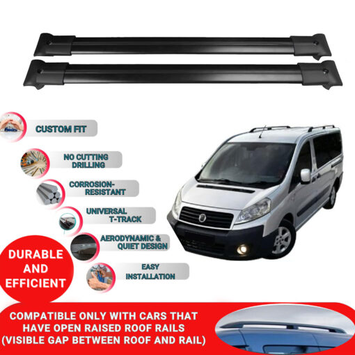 Roof Rack Cross Bars for Fiat Scudo Van 2006-2016 ; Compatible with Raised Roof Rails and Roof Bars - 2 Pcs Aluminum Rail Carrier (Black) - Image 2