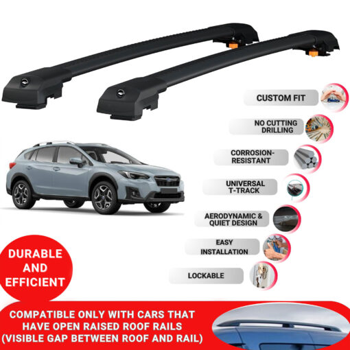 Lockable Roof Bars fit Raised Rails For Subaru Xv 2018-2023; Heavy Duty Aluminum Roof Rails Cross Bar, Ideal Car Roof Rack Bars for Luggage 2 Pcs Rail Carrier (Black) - Image 2