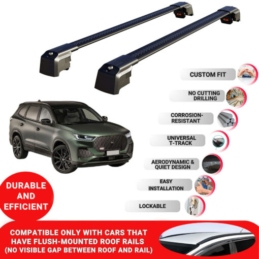 Axenture Lockable Roof Bars For DS 7 Crossback 2022-Onwards; fit Flush-mounted Roof Rails Heavy Duty Aluminum Roof Rails Cross Bar, Ideal Car Roof Rack Bars for Luggage 2 Pcs Rail Carrier Black - Image 2