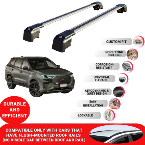 Axenture Lockable Roof Bars For DS 7 Crossback 2022-Onwards; fit Flush-mounted Roof Rails Heavy Duty Aluminum Roof Rails Cross Bar, Ideal Car Roof Rack Bars for Luggage 2 Pcs Rail Carrier Grey - Image 2