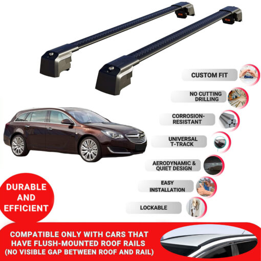 Axenture Lockable Roof Bars For Vauxhall insignia Sport Tourer 2009-2017; fit Flush-mounted Roof Rails; Aluminum Roof Rails Cross Bar, Ideal Car Roof Rack Bars for Luggage 2 Pcs Rail Carrier Black - Image 2