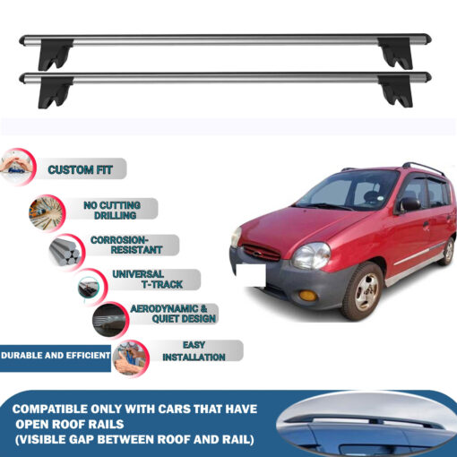 Lockable Car Roof Rack Cross Bars for Hyundai Atos 1997-2008, Fits Raised Roof Rails with Gap to Car Roof, Ideal Rail Carrier for Kayak Roof Rack, 2-Piece Grey - Image 2