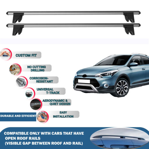 Lockable Car Roof Rack Cross Bars for Hyundai I20 Active 2014-2020, Fits Raised Roof Rails with Gap to Car Roof, Ideal Rail Carrier for Kayak Roof Rack, 2-Piece Grey - Image 2
