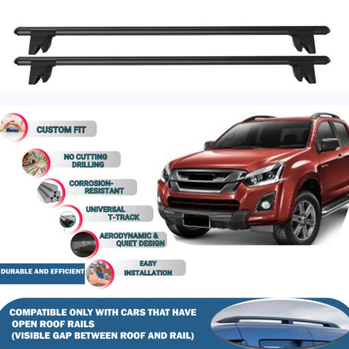 Lockable Car Roof Rack Cross Bars for Isuzu D-Max Pick-Up 2011-2023, Fits Raised Roof Rails with Gap to Car Roof, Ideal Rail Carrier for Kayak Roof Rack, 2-Piece Black - Image 2