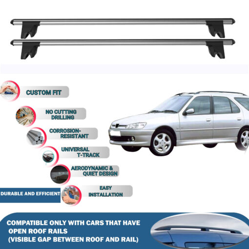 Lockable Car Roof Rack Cross Bars for Peugeot 306 SW 1993-2001, Fits Raised Roof Rails with Gap to Car Roof, Ideal Rail Carrier for Kayak Roof Rack, 2-Piece Grey - Image 2