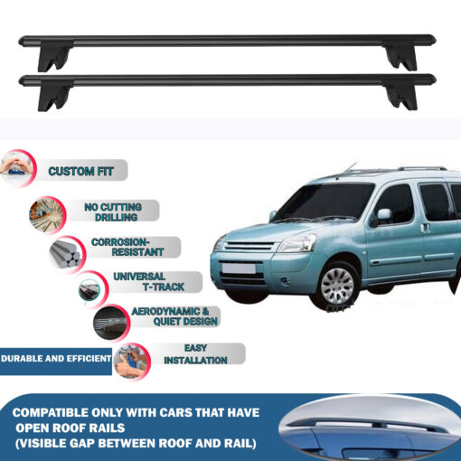 Car Roof Rack Cross Bars for Citroen Berlingo Multispace 5D 2003-2007 4 Pcs Black - Image 3