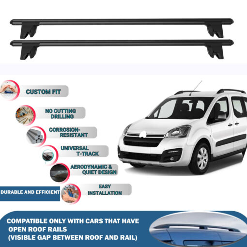 Car Roof Rack Cross Bars for Citroen Berlingo 2008-2018 Kayak Roof Rack 4 Pcs Black - Image 3