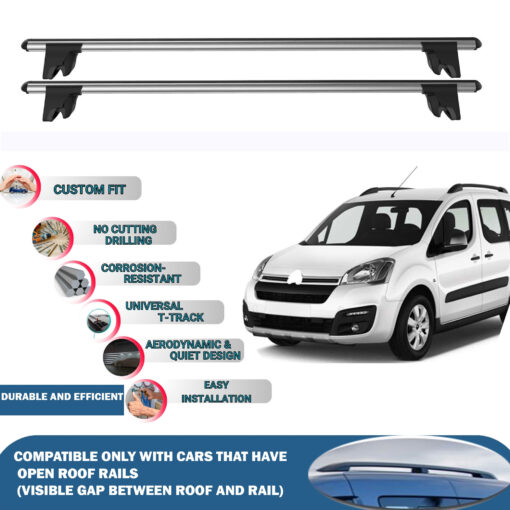 Car Roof Rack Cross Bars for Citroen Berlingo 2008-2018 Kayak Roof Rack 4 Pcs Grey - Image 3