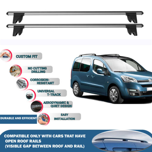 Car Roof Rack Cross Bars for Citroen Berlingo Multispace 5D 2008-2018 4 Pcs Grey - Image 3