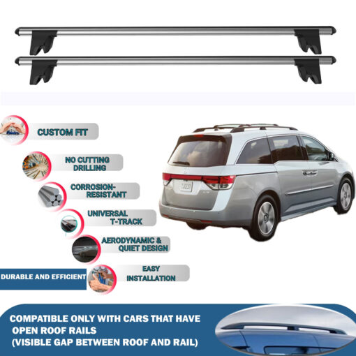 Lockable Car Roof Rack Cross Bars for Honda Odyssey Mpv 2011-2017, Fits Raised Roof Rails with Gap to Car Roof, Ideal Rail Carrier for Kayak Roof Rack, 2-Piece Grey - Image 2