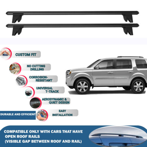 Lockable Car Roof Rack Cross Bars for Honda Pilot Mk2 2008-2015, Fits Raised Roof Rails with Gap to Car Roof, Ideal Rail Carrier for Kayak Roof Rack, 2-Piece Black - Image 2
