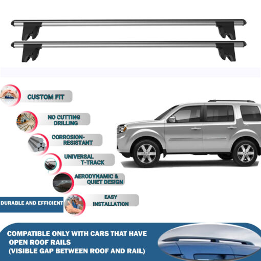Lockable Car Roof Rack Cross Bars for Honda Pilot Mk2 2008-2015, Fits Raised Roof Rails with Gap to Car Roof, Ideal Rail Carrier for Kayak Roof Rack, 2-Piece Grey - Image 2