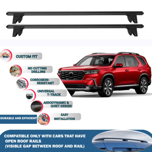 Lockable Car Roof Rack Cross Bars for Honda Pilot Mk4 2016-2023, Fits Raised Roof Rails with Gap to Car Roof, Ideal Rail Carrier for Kayak Roof Rack, 2-Piece Black - Image 2