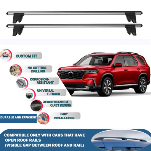 Lockable Car Roof Rack Cross Bars for Honda Pilot Mk4 2016-2023, Fits Raised Roof Rails with Gap to Car Roof, Ideal Rail Carrier for Kayak Roof Rack, 2-Piece Grey - Image 2