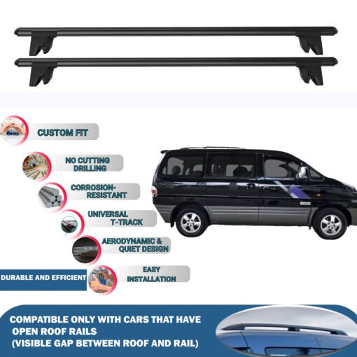 Lockable Car Roof Rack Cross Bars for Hyundai Starex 2008-2023, Fits Raised Roof Rails with Gap to Car Roof, Ideal Rail Carrier for Kayak Roof Rack, 2-Piece Black - Image 2