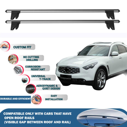 Lockable Car Roof Rack Cross Bars for Infiniti Qx70 Mk2 2008-2013, Fits Raised Roof Rails with Gap to Car Roof, Ideal Rail Carrier for Kayak Roof Rack, 2-Piece Grey - Image 2