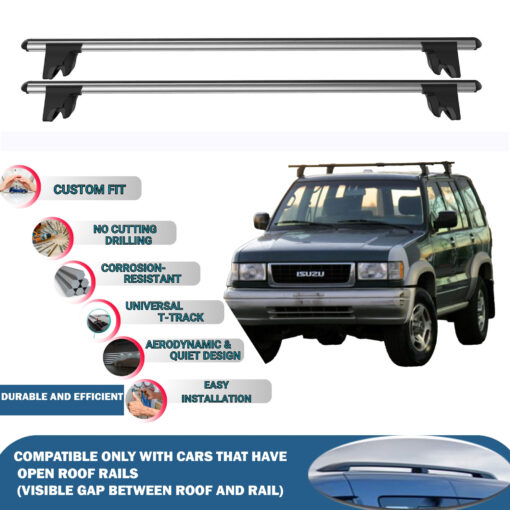 Lockable Car Roof Rack Cross Bars for İsuzu Trooper 1991-2004, Fits Raised Roof Rails with Gap to Car Roof, Ideal Rail Carrier for Kayak Roof Rack, 2-Piece Grey - Image 2