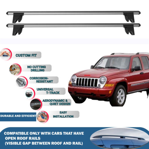 Lockable Car Roof Rack Cross Bars for Jeep Cherokee KJ 2001-2007, Fits Raised Roof Rails with Gap to Car Roof, Ideal Rail Carrier for Kayak Roof Rack, 2-Piece Grey - Image 2