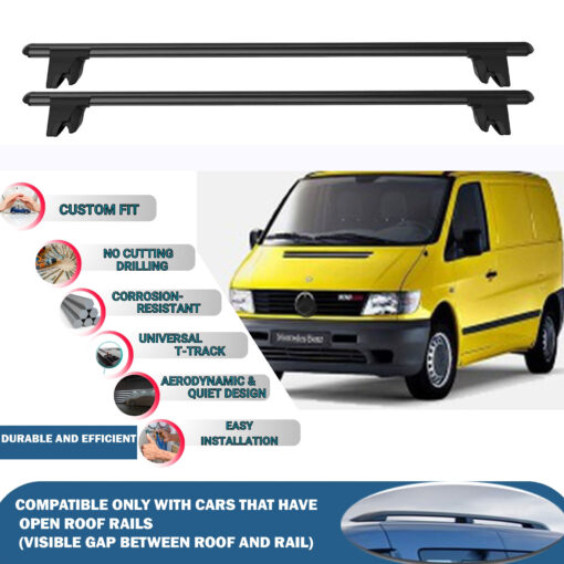 Lockable Car Roof Rack Cross Bars for Mercedes Benz Vito Van 1996-2004, Fits Raised Roof Rails with Gap to Car Roof, Ideal Rail Carrier for Kayak Roof Rack, 2-Piece Black - Image 2