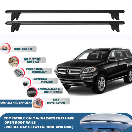 Lockable Car Roof Rack Cross Bars for Mercedes Benz Gl-Class X166 2013-2016, Fits Raised Roof Rails with Gap to Car Roof, Ideal Rail Carrier for Kayak Roof Rack, 2-Piece Black - Image 2