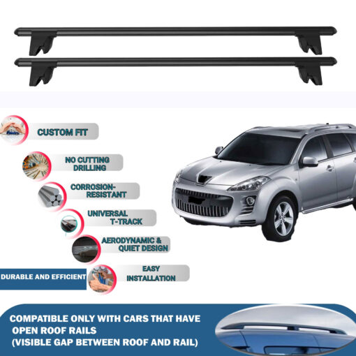 Lockable Car Roof Rack Cross Bars for Peugeot 4007 2008-2012, Fits Raised Roof Rails with Gap to Car Roof, Ideal Rail Carrier for Kayak Roof Rack, 2-Piece Black - Image 2