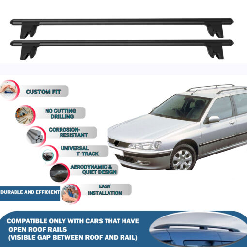 Lockable Car Roof Rack Cross Bars for Peugeot 406 Estate 1999-2005, Fits Raised Roof Rails with Gap to Car Roof, Ideal Rail Carrier for Kayak Roof Rack, 2-Piece Black - Image 2