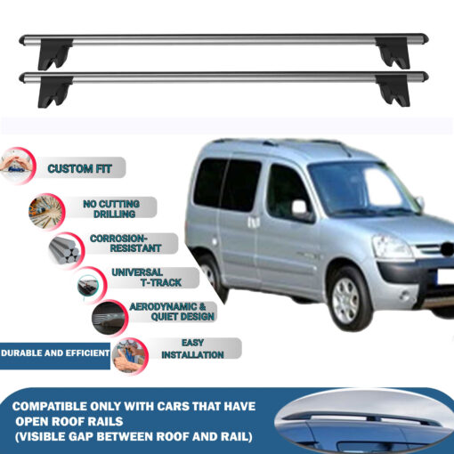 Car Roof Rack Cross Bars for Peugeot Partner 1996-2008 Kayak Roof Rack 4 Pcs Grey - Image 3