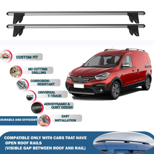 Car Roof Rack Cross Bars for Renault Kangoo Express Panel Van 2008-2021 4 Pcs Grey - Image 3
