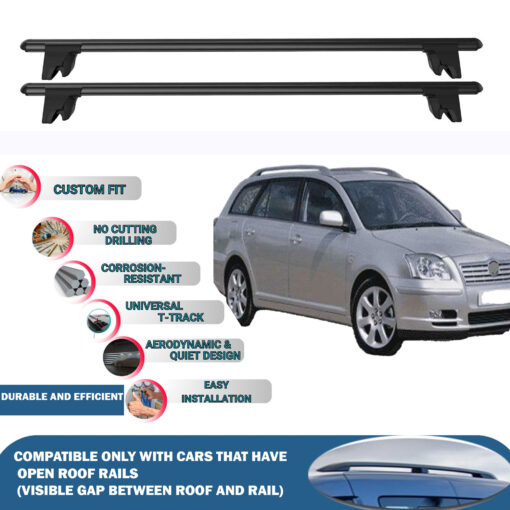 Lockable Car Roof Rack Cross Bars for Toyota Avensis Estate 2003-2009, Fits Raised Roof Rails with Gap to Car Roof, Ideal Rail Carrier for Kayak Roof Rack, 2-Piece Black - Image 2