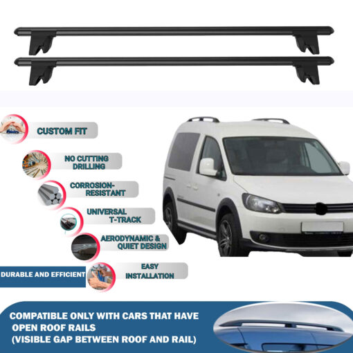 Car Roof Rack Cross Bars for Volkswagen Caddy 2003-2015 Kayak Roof Rack 4 Pcs Black - Image 3