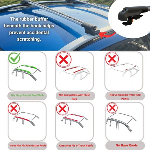 Lockable Roof Bars fit Raised Rails For Citroen C4 Cactus 2014-2021; Heavy Duty Aluminum Roof Rails Cross Bar, Ideal Car Roof Rack Bars for Luggage 2 Pcs Rail Carrier (Grey) - Image 3