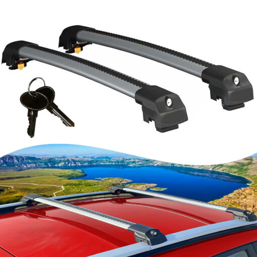 Lockable Roof Bars fit Raised Rails For Citroen C4 Cactus 2014-2021; Heavy Duty Aluminum Roof Rails Cross Bar, Ideal Car Roof Rack Bars for Luggage 2 Pcs Rail Carrier (Grey)