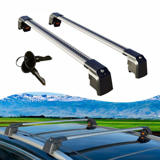 Axenture Lockable Roof Bars For Fownix Tiggo 8 Pro 2022-Onwards; fit Flush-mounted Roof Rails Heavy Duty Aluminum Roof Rails Cross Bar, Ideal Car Roof Rack Bars for Luggage 2 Pcs Rail Carrier Grey