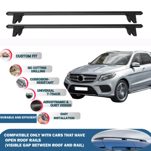 Lockable Car Roof Rack Cross Bars for Mercedes- GLE 2011-2019, Fits Raised Roof Rails with Gap to Car Roof, Ideal Rail Carrier for Kayak Roof Rack, 2-Piece Black - Image 2