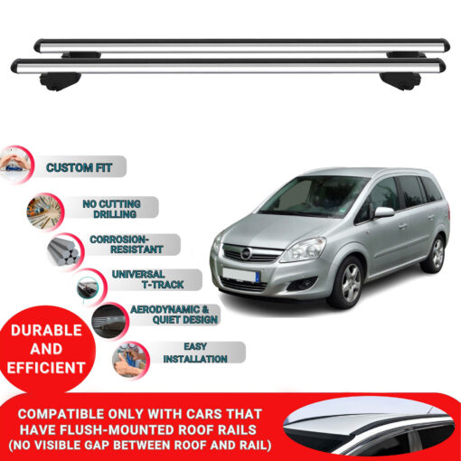 Car Roof Bars, Compatible with Opel Zafira B 2005-2014; Aluminum Roof Rack Cross Bars for Cars with Flush-Mounted Roof Rails (2 Pcs) Grey - Image 2