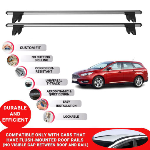 Premium Roof Bars for Ford Focus Sw / Estate 2011-2018; Lockable Roof Rack Cross Bars, Compatible with Flush-Mounted Roof Rails (2 Pcs) Grey - Image 2