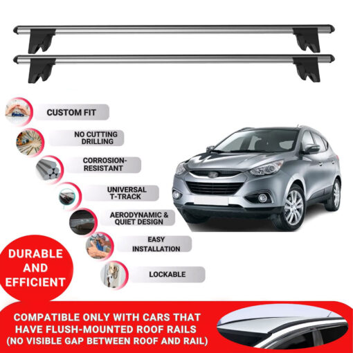 Premium Roof Bars for Hyundai Tucson Lm Mk2 2009-2015; Lockable Roof Rack Cross Bars, Compatible with Flush-Mounted Roof Rails (2 Pcs) Grey - Image 2