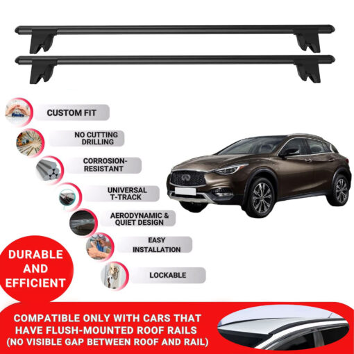 Premium Roof Bars for Infiniti Qx30 2016-2019; Lockable Roof Rack Cross Bars, Compatible with Flush-Mounted Roof Rails (2 Pcs) Black - Image 2