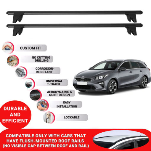 Premium Roof Bars for Kia Cee'D Ceed Estate/Sportswagon 2018-2023; Lockable Roof Rack Cross Bars, Compatible with Flush-Mounted Roof Rails (2 Pcs) Black - Image 2