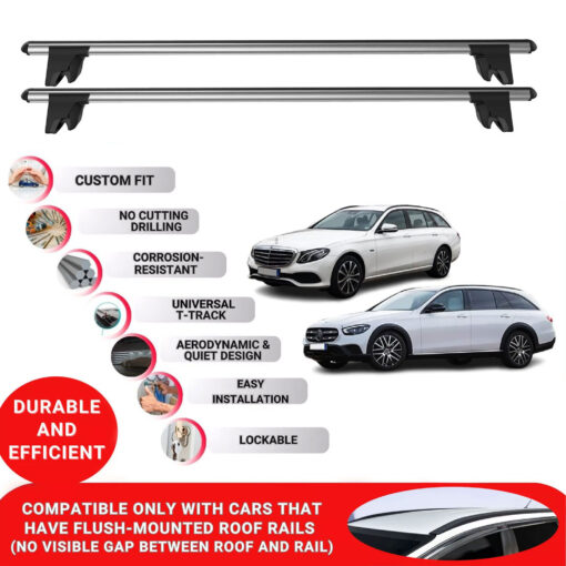 Premium Roof Bars for Mercedes E-Class Estate/Wagon S213 2016-2023; Lockable Roof Rack Cross Bars, Compatible with Flush-Mounted Roof Rails (2 Pcs) Grey - Image 2