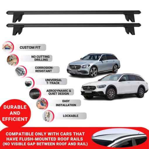 Premium Roof Bars for Mercedes E-Class All Terrain Estate W213 2017-2023; Lockable Roof Rack Cross Bars, Compatible with Flush-Mounted Roof Rails (2 Pcs) Black - Image 2