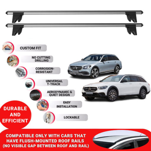 Premium Roof Bars for Mercedes E-Class All Terrain Estate W213 2017-2023; Lockable Roof Rack Cross Bars, Compatible with Flush-Mounted Roof Rails (2 Pcs) Grey - Image 2