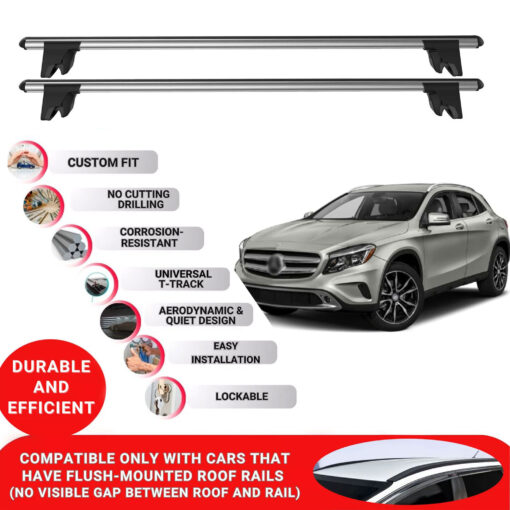 Premium Roof Bars for Mercedes Gla X156 2013-2020; Lockable Roof Rack Cross Bars, Compatible with Flush-Mounted Roof Rails (2 Pcs) Grey - Image 2