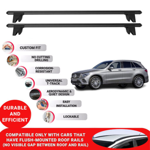 Premium Roof Bars for Mercedes Glc X253 2015-2022; Lockable Roof Rack Cross Bars, Compatible with Flush-Mounted Roof Rails (2 Pcs) Black - Image 2